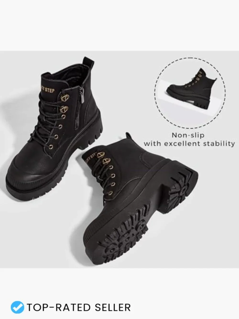 Platform Ankle Boots Chunky Wedge Lug Sole Fashion Combat Zipper Side Booties